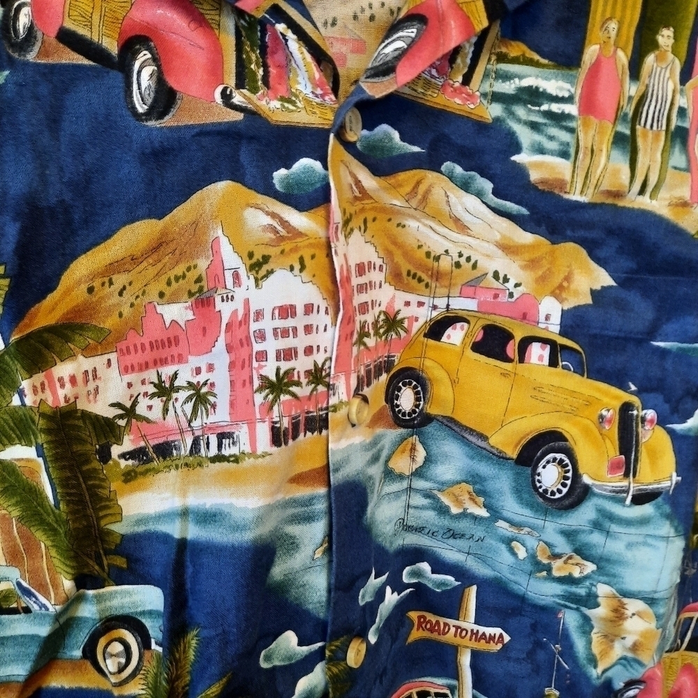 Vintage Styled by RJC Hawaiian classic cars surf print button-up shirt size L - Picture 5 of 11